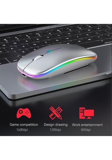 Rgb Ledli Şarj Edilebilir Sessiz Tıklamalı Ergonomik Çift Modlu Kablosuz Bluetooth Mouse Gtx