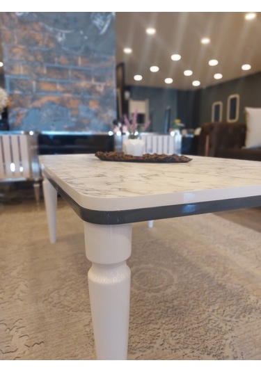 Akset Orta Sehpa Lüx Beyaz Mermer Antrasit