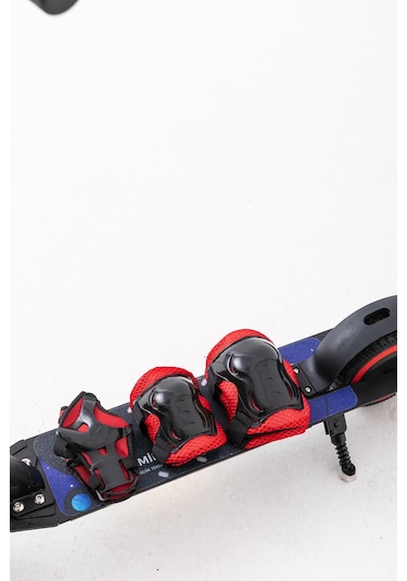 Mini Bonito Çocuk Katlanabilir, Led Işıklı, Amortisörlü Elektrikli Scooter Ayarlanabilir Direksiyonlu Dizlik Ve Dirseklik Hediyedir Siyah