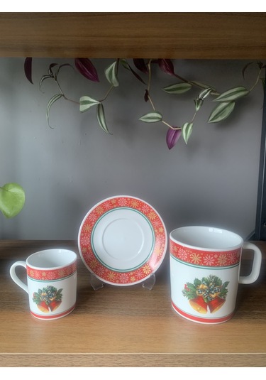 Yeni Yıl-noel Çan Model 6 Parça 2 Kişilik Kupa Ve Türk Kahvesi Fincanı Takımı Çok Renkli