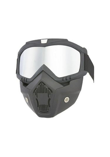 Cross Motosiklet Bisiklet Gözlüğü Açık Kask Maskesi Süngerli Bant Lastikli Jet Maske Ayna Cam Siyah