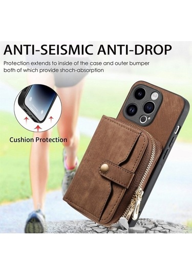 Bloomnest İphone Uyumlu 15 Pro İçin Dayanıklı Fermuarlı Crossbody Cüzdan Kılıfı Diğer