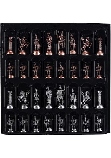 Orta Boy Metal Roma Satranç Takımı Antik Ve Sedef Desenli Mdf Ahş