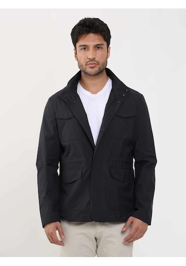 Dufy Lacivert Erkek Regular Fit Düz Hakim Yaka Safari Mont - 104369-Lacivert