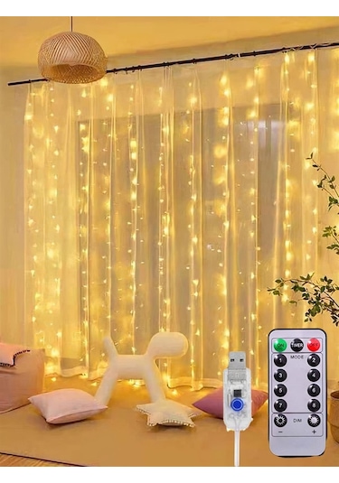 Perde Led 10 Sarkıtlı Usb Li 2 Metre Kumandalı 8 Modlu 2 Mt X 2