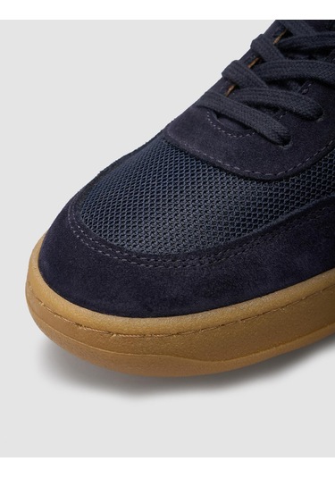 %100 Hakiki Deri Süet Lacivert Kadın Spor Ayakkabı Lacivert