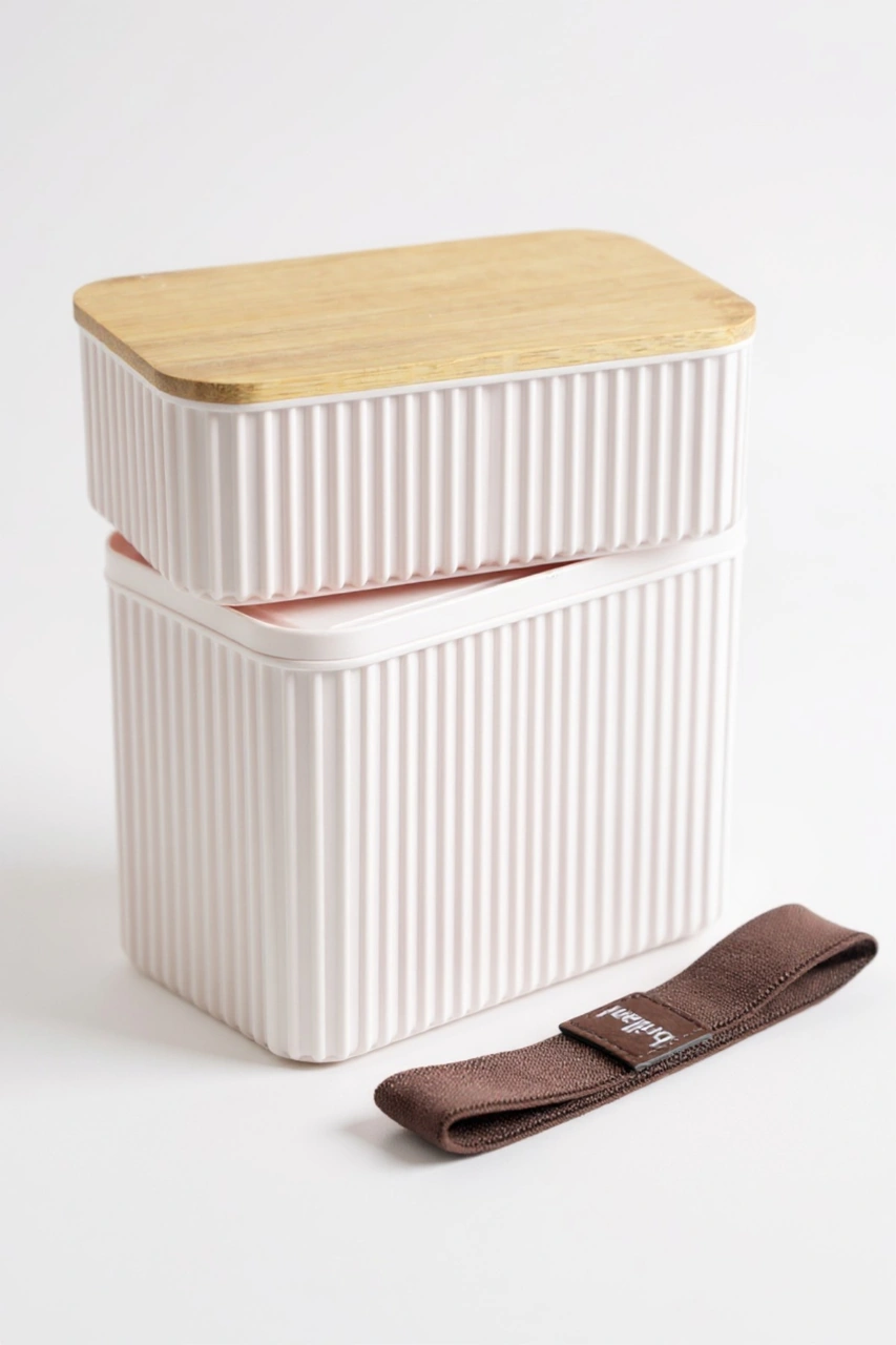 İronika 1+0,5 Lt Bambu Kapaklı Erzak Gıda Bakliyat Saklama Kabı Mutfak Organizeri Ekru