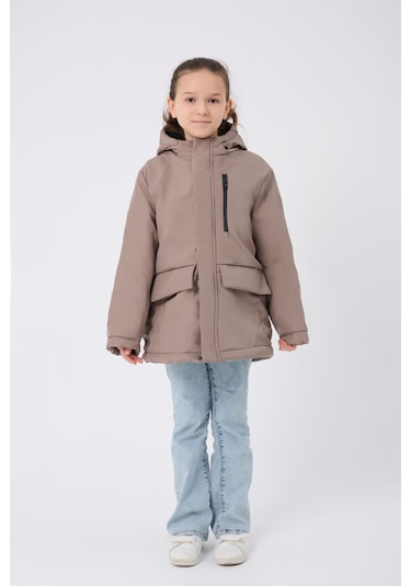 Freemen Kız Çocuk Vizon Kürklü Su Ve Rüzgar Geçirmez Kapüşonlu 3 Kışlık Mont Vizon