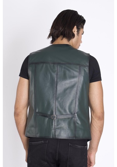 Spor Yeşil Deri Yelek-Yeşil