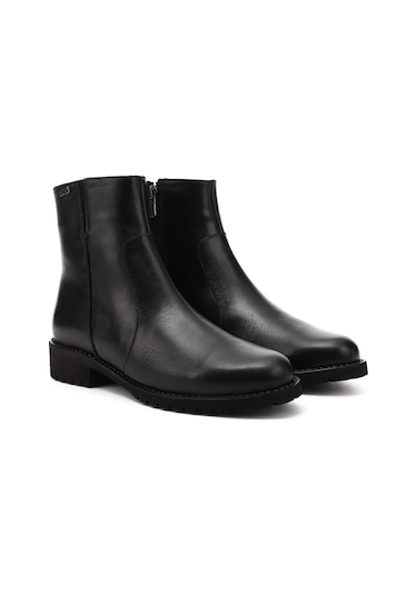 Gönderi R Siyah Fermuarlı Kauçuk Taban Hakiki Deri Bot Siyah