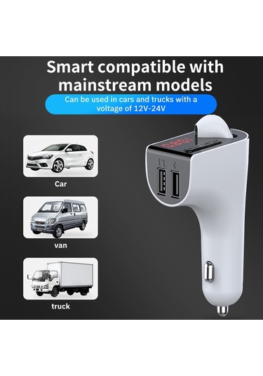V14 Araç Bluetooth Kulaklık Fm Fd Kablosuz Başlatıcılar Çift Usb Araç Şarj Beyaz