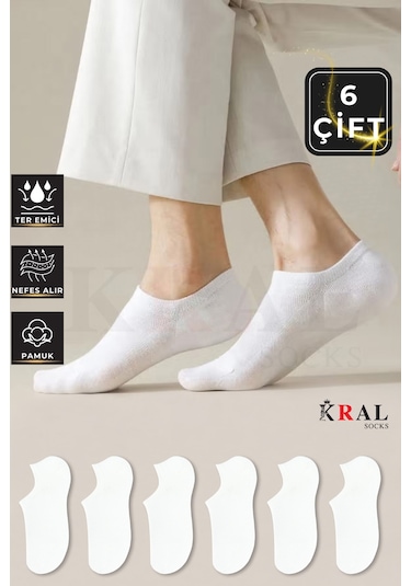 Kral Socks Pamuklu Terletmez Unisex Sneaker Çorap 6 Çift Beyaz