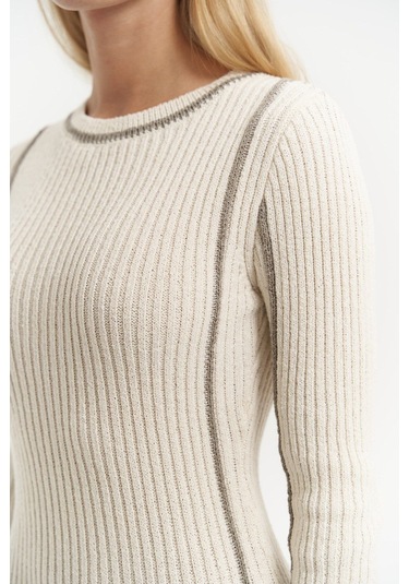 Aston Çizgi Detay Bej Triko Elbise Bej