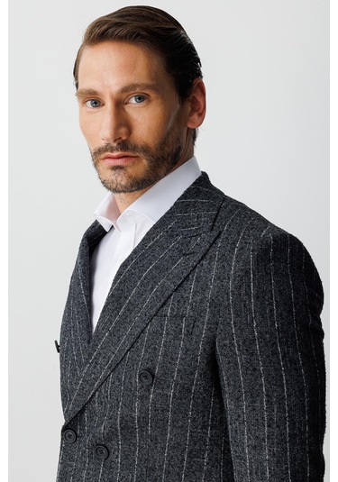 Erkek Siyah Slım Fıt / Dar Kalıp Geniş Kırlangıç Ceket-20007 Siyah