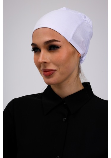 Kaymayan Silikonlu Dikişsiz Bone Beyaz - Kaymaz Kadın Tesettür Bağlamalı İç Bone Beyaz