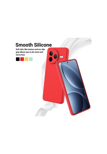Xiaomi Poco F7 Pro İçin Katı Renk Sıvı Silikon Damlamaz Tam Kapsama Telefon Kılıfı Kırmızı
