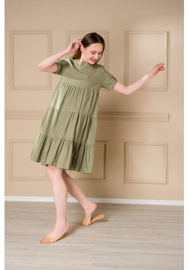 Pastelastore Kadın Yazlık Pamuk Kısa Elbise 1108 Yeşil