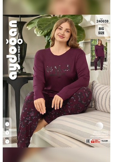Aydoğan Kadın İnci Büyük Beden Wıld Vişneçürüğü Pijama Takım 0659 Bordo