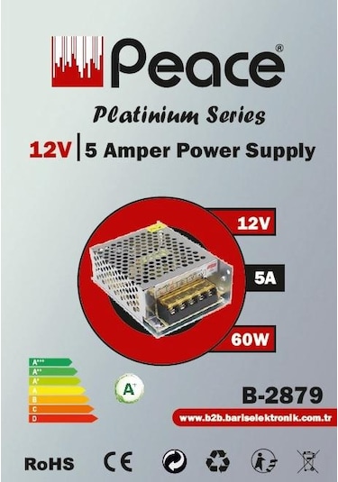 Peace B2879 Led Kamera Adaptörü Metal Kasalı 60w 12v 5a