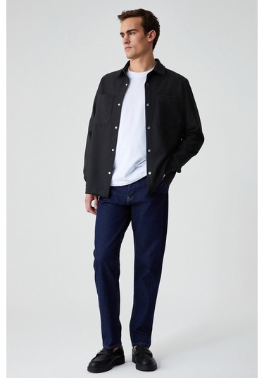 GRIMELANGE Jakarı Erkek Regular Fit Standart Kesim Klasik Yaka Desenli Çıtçıtlı Siyah Gömlek Siyah