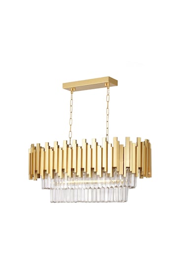 Avizemoda Sima 75X30 Cm'Lik Kristal Cam Taşlı Lüks Yemek Masası Üstü Avize - (Sarı Yaldız)