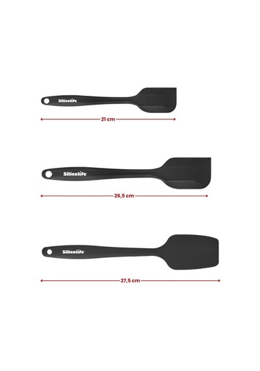 Silicolife 3 Lü Spatula Seti, Isıya Dayanıklı Yanmaz Yapışmaz Silikon Küçük Spatula Büyük Spatula Kaşık Spatula Siyah