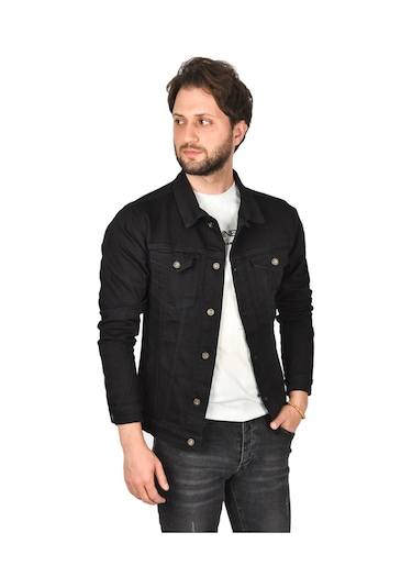 Deepsea Erkek Koyu Lacivert Slim Fit Likralı Kot Ceket Jean Ceket 2201007 False Koyu Lacivert