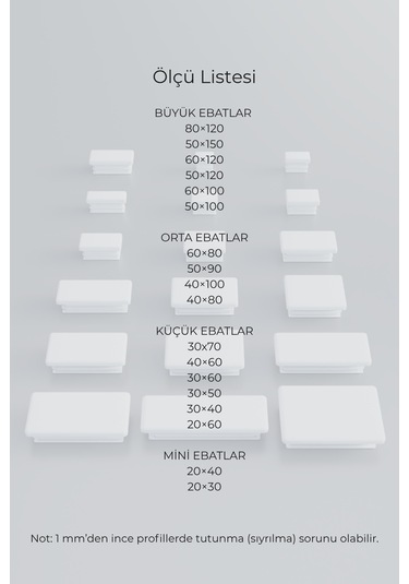 20x40 Mm 4'lü Beyaz Kare İçten Geçmeli Plastik Profil Tapası Tıpası Sandalye & Masa Profil Kapağı Beyaz 20x40 Mm