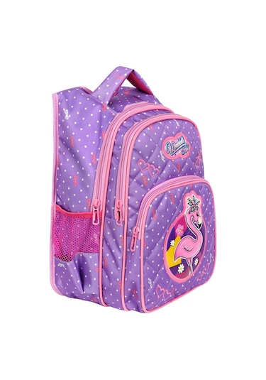 Waddell Lisanslı Lila Flamingo Desenli Emboos İlköğretim Okul Sırt Çantası Ve Beslenme Çantası