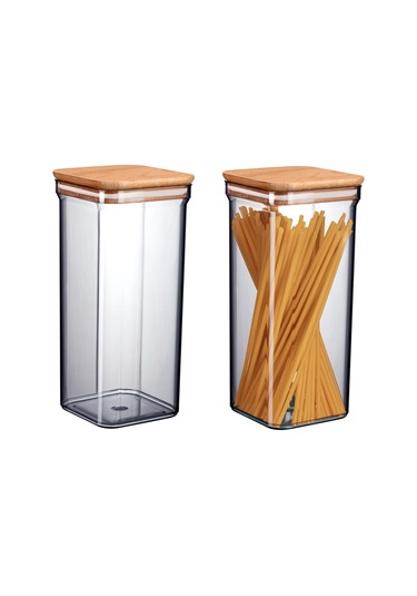 Madame Coco Kaviera 1500ml Ahşap Kapaklı Saklama Kabı 2'li 1ksakl04321500ml-füme Çok Renkli