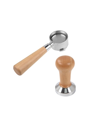 1 Adet Kahve Dipsiz Portafilter Sepeti Kahve Aksesuarları & 1 Adet Kahve Sabotajı Ahşap Saplı Öğütücü 51mm