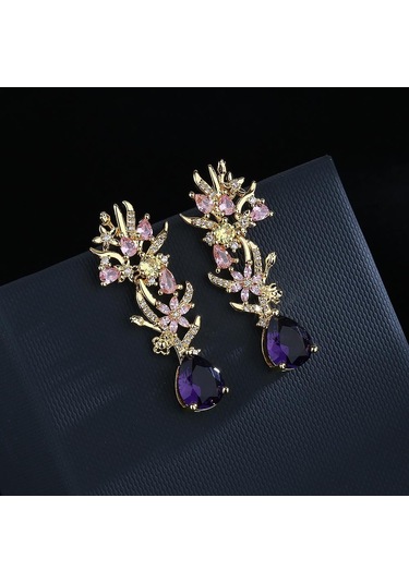 100 % Gerçek 14 K Altın Ametist Damla Küpe Kadınlar Için Aros Mujer Oreja Doğal Mor Ametist Taş Orecchini Küpe Dişiler