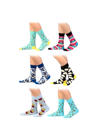 6'lı Organik Pamuklu Dikişsiz Erkek Çok Renkli Desenli Çorap (448387582) Siyah