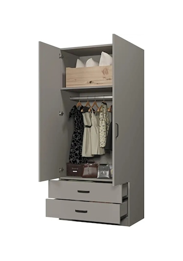 Yaman 80 Cm Luna 2 Kapaklı 2 Çekmeceli Elbise Dolabı - Gardırop Luna