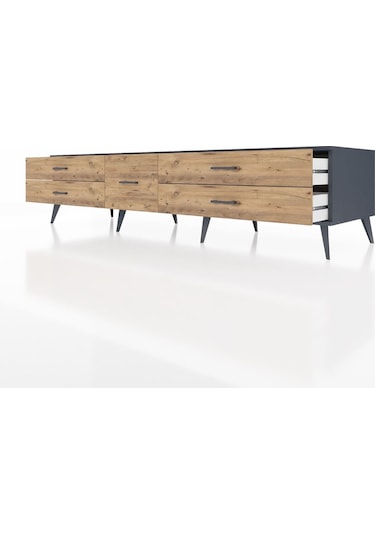 Kronos Tv Ünitesi 5 Çekmeceli 220x59x51 Antrasit-çam Atlas Çam/atlas Çam - Antrasıt