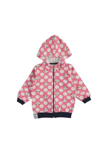 Kız Çocuk Pudra Pembe Renk Puantiyeli Mevsimlik Kapüşonlu Hırka Pudra