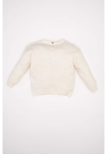 DeFacto Kız Bebek Bisiklet Yaka Triko Kazak A4086A524AUER118 Ekru