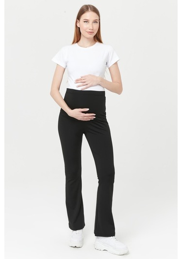 Luvmabelly Myra8065 Termal İçi Şardonlu Sıcak Tutan Beli Ayarlanabilir İspanyol Paça Hamile Tayt -siyah-siyah