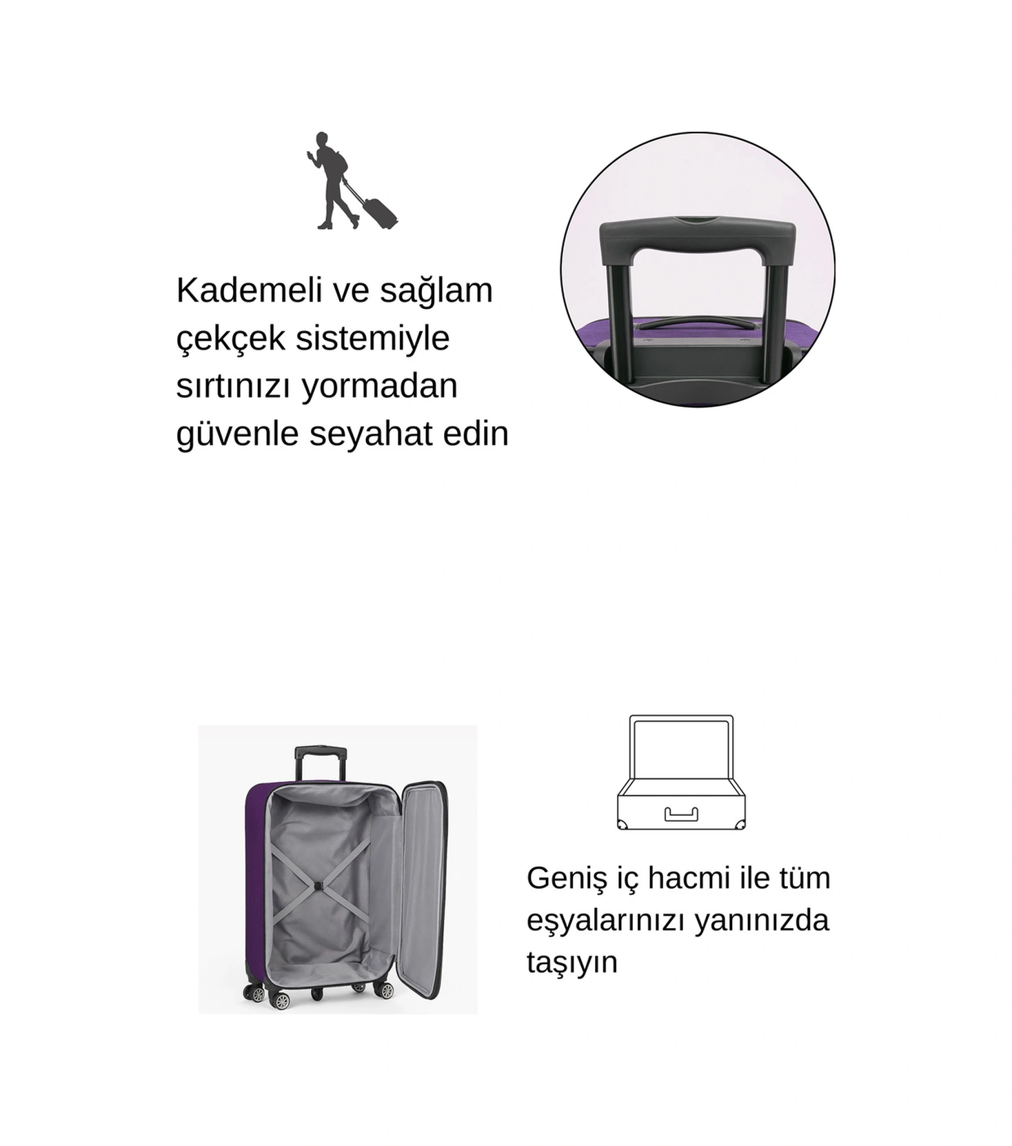 Louisiana Polo Battal Boy Bolonya Kumaş Valiz Mor 2308 Mor