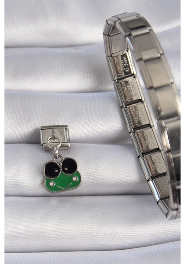 Zarif Kadın İçin Silver Çelik Yeşil Kurbağa Bileklik Gri