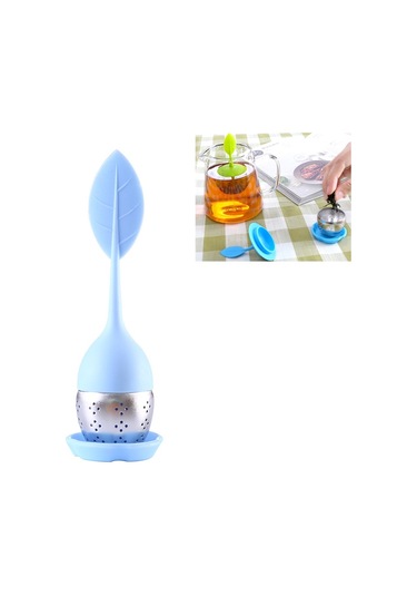 Sones Paslanmaz Çelik Yaprak Şekli Silikon Çay Poşeti Çay Süzgeçleri Bebek Mavisi