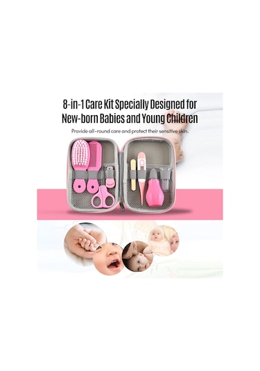 Gajeena Bebek Bakıma 8'li Set: Tırnak Makas+file+makas+saçak+fırça+burun Emici+parmak Fırçası+termometre Sarı Saklama Kutulu