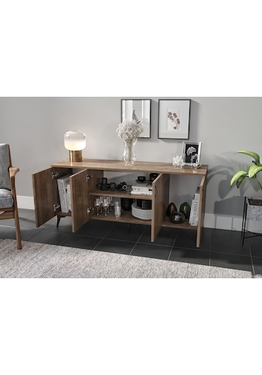 Kznhome 4 Kapaklı Çok Amaçlı Mdf Konsol Dolap - Ceviz Tamamı Mdf