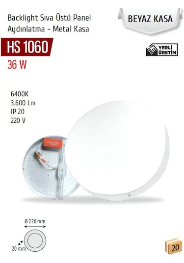 36w Backlight Sıva Üstü Panel, Naturel Hs 1060 Beyaz