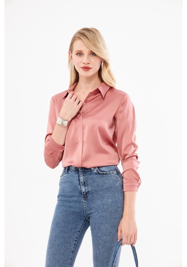 Klasik Saten Gömlek Gül Kurusu GÜL KURUSU