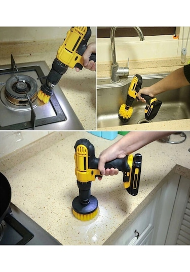 İsgstore 3lü Set Matkap Ucuna Takılan Duşa Kabin Fayans Banyo Küvet Oto Koltuk Lastik Yıkama Temizleme Fırça