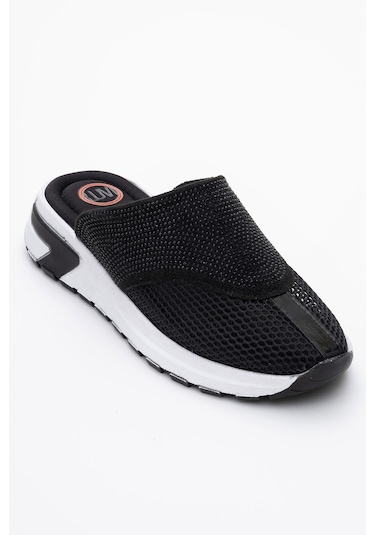 Luvishoes Glea Siyah Taşlı Fileli Burnu Kapalı Kadın Terlik Siyah
