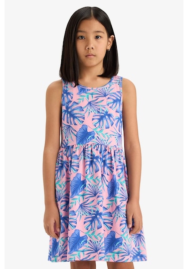 DeFacto Kız Çocuk Bisiklet Yaka Desenli Kolsuz Yazlık Elbise B4338A825SMPN693