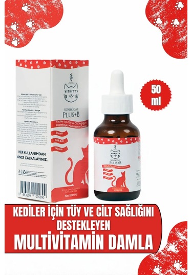 Vitkitty Kediler İçin Tüy Dökümünü Azaltan, Besleyen Cilt Ve Tüy Sağlığı Damlası Plus B 50 Ml