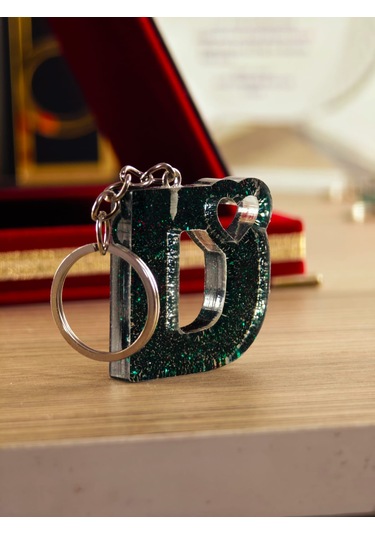 Harfli Anahtarlık Epoksi Kişiye Özel Yapım El Yapımı Harf Anahtarlık Kalp Model Özel Tasarım Hediyelik Ürün Kalp Desenli Simli Anahtarlık Beyaz - Mor